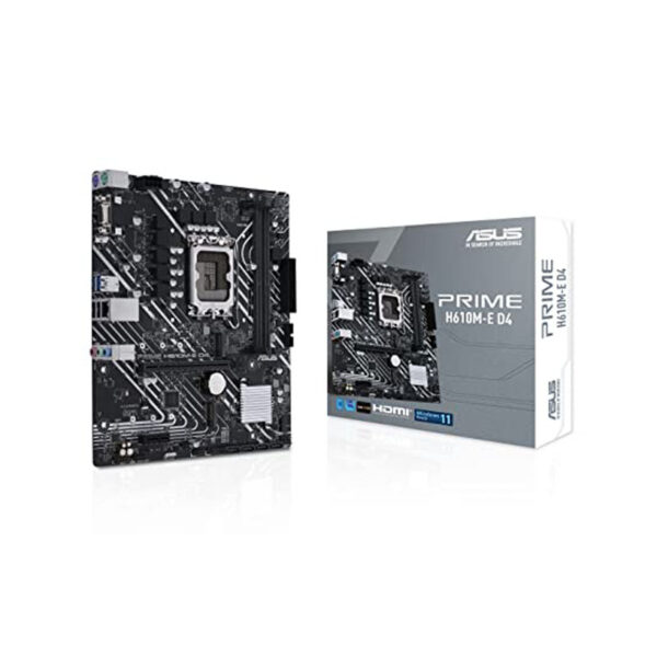 ASUS Prime H610M-E D4 Intel Lga 1700 Mic-ATX Motherboard with Ddr4, Pcie 4.0, Dual M.2 Slots, Realtek 1 Gb Ethernet, Displayport, Hdmi, D-Sub, USB 3.2 Gen 1 Ports, Sata 6 Gbps, Com Header, RGB Header