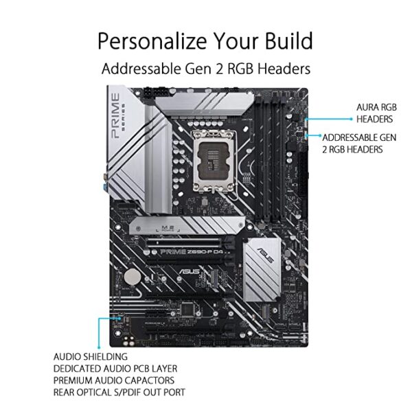 ASUS Z690 PRIME Z690-A Intel Z690 LGA 1700 DDR5 ATX Motherboard with PCIe 5.0 Thunderbolt 4 Header and Four M.2 Slots - Image 2