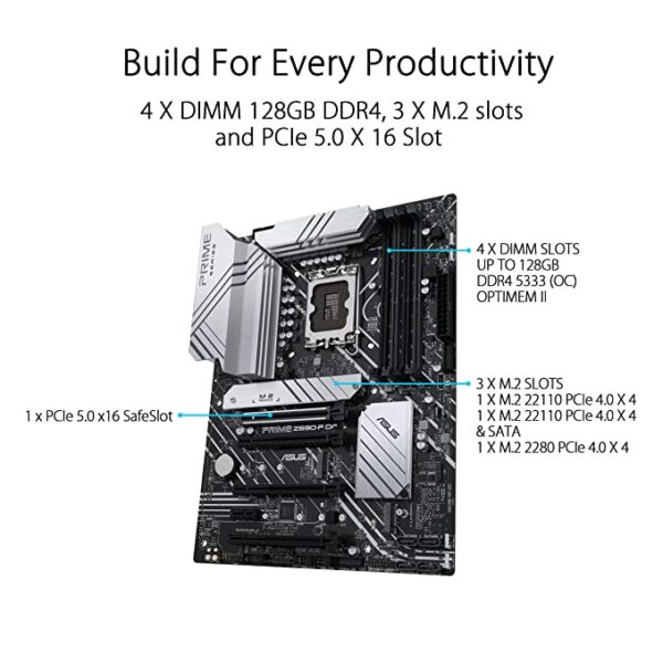 ASUS Z690 PRIME Z690-A Intel Z690 LGA 1700 DDR5 ATX Motherboard with PCIe 5.0 Thunderbolt 4 Header and Four M.2 Slots - Image 4