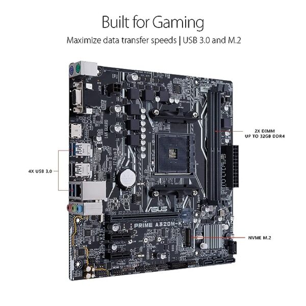 ASUS Prime A320M-K Am4 Uatx Motherboard with Led Lighting Ddr4 32Gb/S M.2 Hdmi Sata 6Gb/S USB 3.0 - Image 5