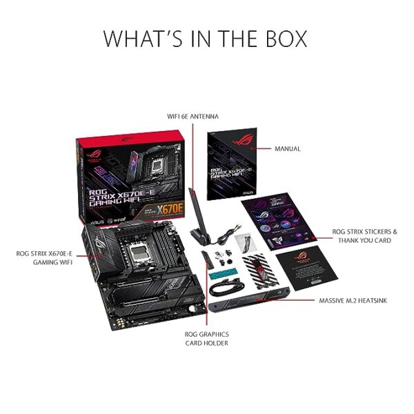 ASUS ROG Strix X670E-E Gaming WiFi AMD Ryzen AM5 ATX Motherboard, 18+2 Power Stages, DDR5 Support, Four M.2 Slots with heatsinks, PCIe 5.0, USB 3.2 Gen 2x2, WiFi 6E, AI Cooling II, and Aura Sync - Image 6