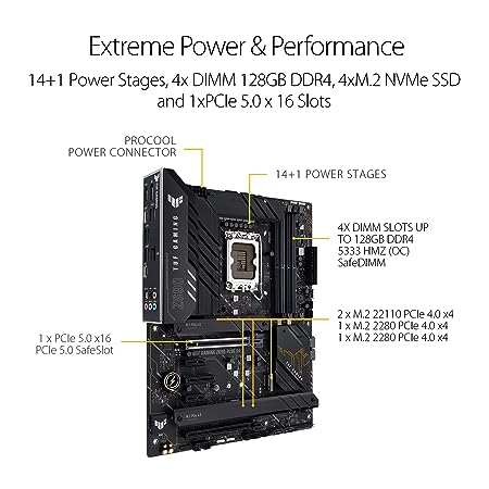 ASUS TUF Gaming Z69n0-PLUS D4 LGA 1700 (12th Gen Itel Core) ATX Motherboard with PCIe 5.0, DDR4 RAM, Four M.2 Slots, 2.5Gb Ethernet, USB 3.2 Type-C, Thunderbolt 4 Support and RGB Lighting, Black - Image 2