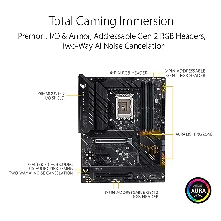 ASUS TUF Gaming Z69n0-PLUS D4 LGA 1700 (12th Gen Itel Core) ATX Motherboard with PCIe 5.0, DDR4 RAM, Four M.2 Slots, 2.5Gb Ethernet, USB 3.2 Type-C, Thunderbolt 4 Support and RGB Lighting, Black - Image 4