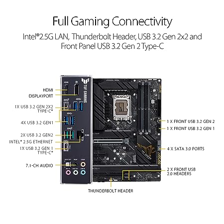 ASUS TUF Gaming Z69n0-PLUS D4 LGA 1700 (12th Gen Itel Core) ATX Motherboard with PCIe 5.0, DDR4 RAM, Four M.2 Slots, 2.5Gb Ethernet, USB 3.2 Type-C, Thunderbolt 4 Support and RGB Lighting, Black - Image 5