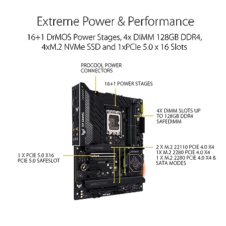 ASUS Tuf Gaming Z790-Plus WiFi Intel Z790 Lga 1700 ATX Gaming Motherboard with 16+1 Drmos Power Stages, Pcie 5.0, Ddr4 Ram Support, Four M.2 Slots, USB 3.2 Gen 2X2 Type-C, & Aura Sync RGB Lighting - Image 2