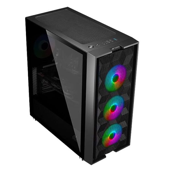 Ant Esports ICE-521MT Mid Tower Computer Case I Gaming Cabinet I Supports ATX MB with Transparent Tempered Glass Side Panel - Black & Royaleflow 120 Auto RGB 120mm 1200 RPM Cooler Case Fan - Image 2