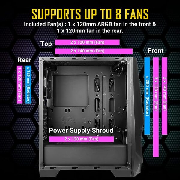 Antec NX310 Mid-Tower ATX Computer CabinetGaming Case  3 USB Ports with 1 x 120mm ARGB Fan in Front and 1 x 120mm Fan in Rear - Image 5