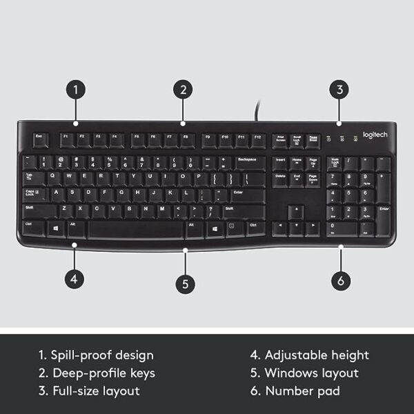 Logitech Plug and Play USB Keyboard K120, Black - Image 6