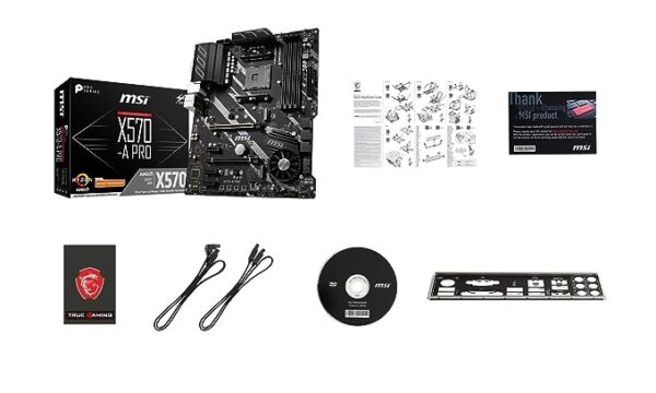 MSI Components X570-A Pro Gaming Motherboard (AMD AM4, DDR4, PCIe 4.0, SATA 6Gb/s, USB 3.2 Gen 2, HDMI, ATX)About this item Supports 2nd and 3rd Gen AMD Ryzen / Ryzen with Radeon Vega Graphics Desktop Processors for AM4 socket AUDIO BOOST 4 technology with NAHIMIC 3 software enhancement for immersive experiences FROZR Heatsink with patented fan design – Propeller Blade Technology and double ball bearings PCI-E Gen 4 & Lightning Gen 4 M. 2 slots capable of unidirectional transfer speeds up to 64 GB/s TURBO USB 3. 2 GEN2 with reversible Type-C connector - Image 5