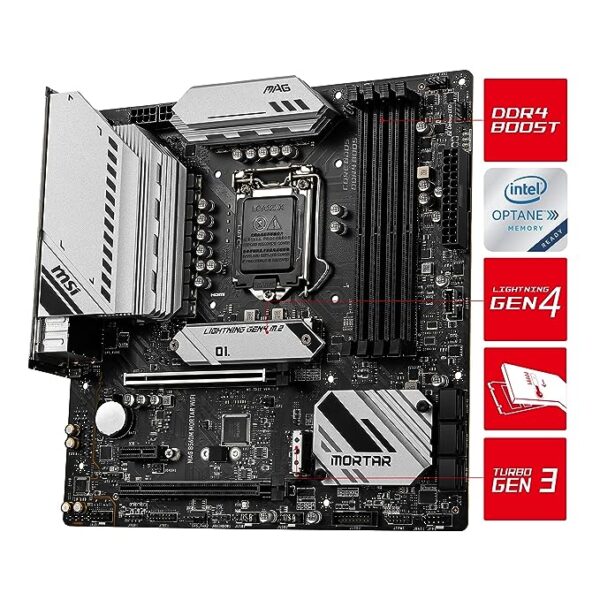 MSI MAG B560M Mortar WiFi Micro-ATX Gaming Motherboard (10th/11th Gen Intel Core, LGA 1200 Socket, DDR4, 5066+ MHz, 2 x M.2 Slots, USB 3.2 Gen 2, Type-C, 2.5G LAN, Wi-Fi 6E, DP/HDMI) - Image 3