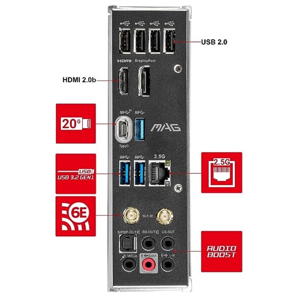 MSI MAG B560M Mortar WiFi Micro-ATX Gaming Motherboard (10th/11th Gen Intel Core, LGA 1200 Socket, DDR4, 5066+ MHz, 2 x M.2 Slots, USB 3.2 Gen 2, Type-C, 2.5G LAN, Wi-Fi 6E, DP/HDMI) - Image 6
