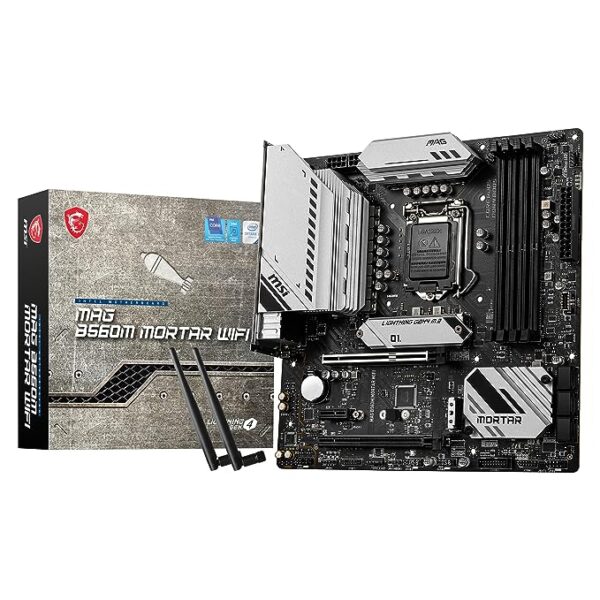 MSI MAG B560M Mortar WiFi Micro-ATX Gaming Motherboard (10th/11th Gen Intel Core, LGA 1200 Socket, DDR4, 5066+ MHz, 2 x M.2 Slots, USB 3.2 Gen 2, Type-C, 2.5G LAN, Wi-Fi 6E, DP/HDMI)