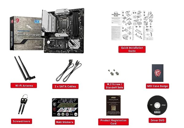 MSI MAG B560M Mortar WiFi Micro-ATX Gaming Motherboard (10th/11th Gen Intel Core, LGA 1200 Socket, DDR4, 5066+ MHz, 2 x M.2 Slots, USB 3.2 Gen 2, Type-C, 2.5G LAN, Wi-Fi 6E, DP/HDMI) - Image 7