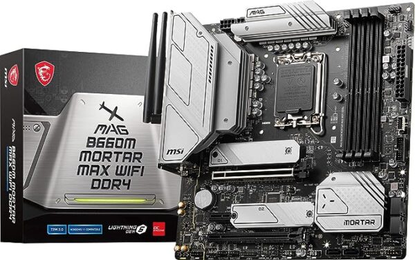 MSI MAG B660M Mortar MAX WiFi DDR4 Gaming Motherboard (mATX, 12th13th Gen Intel Core, LGA 1700 Socket, DDR4, PCIe 4, 2.5G LAN, M.2 Slots, Wi-Fi 6E)