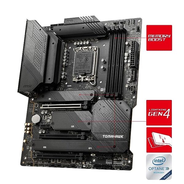 MSI MAG Z690 Tomahawk WiFi DDR4 Gaming Motherboard, ATX - Supports Intel Core 12th Gen Processors, LGA 1700-16 Duet Rail VRM 70A, Memory Boost 5200MHz/OC, 1 x PCIe 5.0 x16, 3 x M.2 Gen4,Wi-Fi 6, Black - Image 3