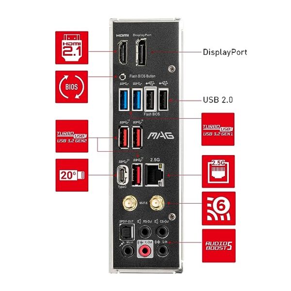 MSI MAG Z690 Tomahawk WiFi DDR4 Gaming Motherboard, ATX - Supports Intel Core 12th Gen Processors, LGA 1700-16 Duet Rail VRM 70A, Memory Boost 5200MHz/OC, 1 x PCIe 5.0 x16, 3 x M.2 Gen4,Wi-Fi 6, Black - Image 7