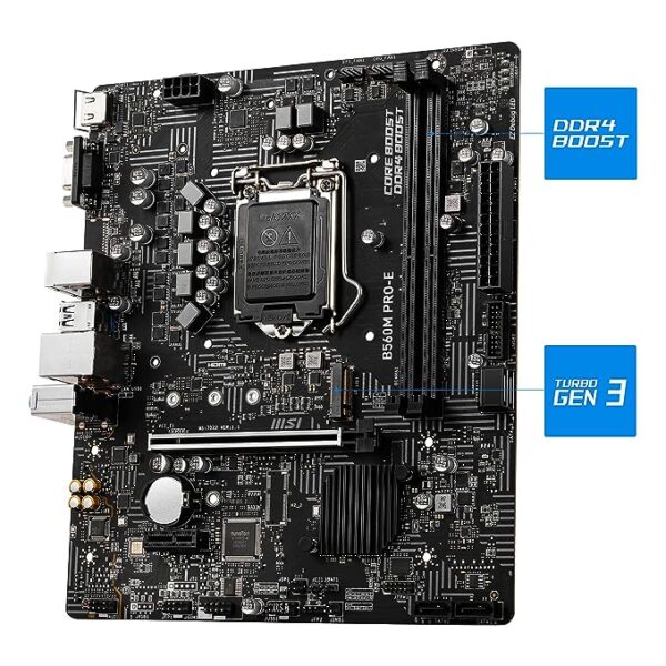 MSI B560M PRO-E Motherboard, Micro-ATX, Supports Intel Core 11th Gen Processors, LGA 1200-2 x DIMMs (5200MHz/OC), 1 x PCIe 4.0 x16, 1 x M.2 Gen4/3, 2.5G LAN - Image 6